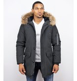 Enos Fur Collar Coat - Men Winter Coat Long  - XL Fur Collar - Parka - Black