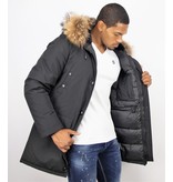 Enos Fur Collar Coat - Men Winter Coat Long  - XL Fur Collar - Parka - Black