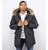 Enos Fur Collar Coat - Men Winter Coat Long  - XL Fur Collar - Parka - Black