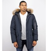 Enos Fur Collar Coat - Men Winter Coat Long - XL Fur Collar - Parka - Blue