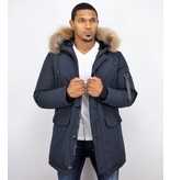 Enos Fur Collar Coat - Men Winter Coat Long - XL Fur Collar - Parka - Blue