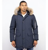 Enos Fur Collar Coat - Men Winter Coat Long - XL Fur Collar - Parka - Blue