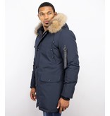 Enos Fur Collar Coat - Men Winter Coat Long - XL Fur Collar - Parka - Blue