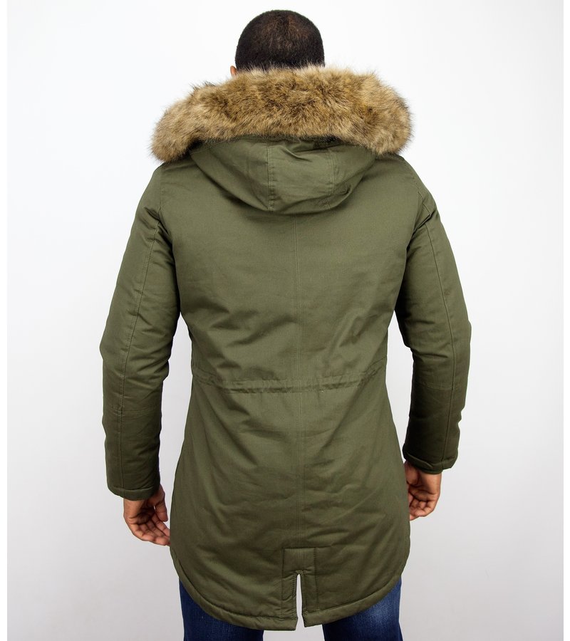 Enos Winter Coats - Men Winter Jacket Long - Faux Fur - - Army - Green