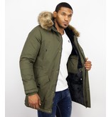 Enos Winter Coats - Men Winter Jacket Long - Faux Fur - - Army - Green