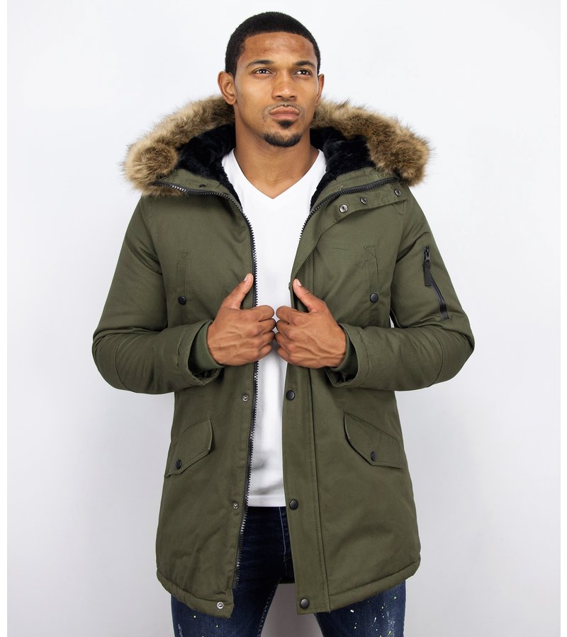 Enos Winter Coats - Men Winter Jacket Long - Faux Fur - - Army - Green