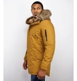 Enos Winter Coats - Men Winter Jacket Long - Faux Fur - - Army - Yellow