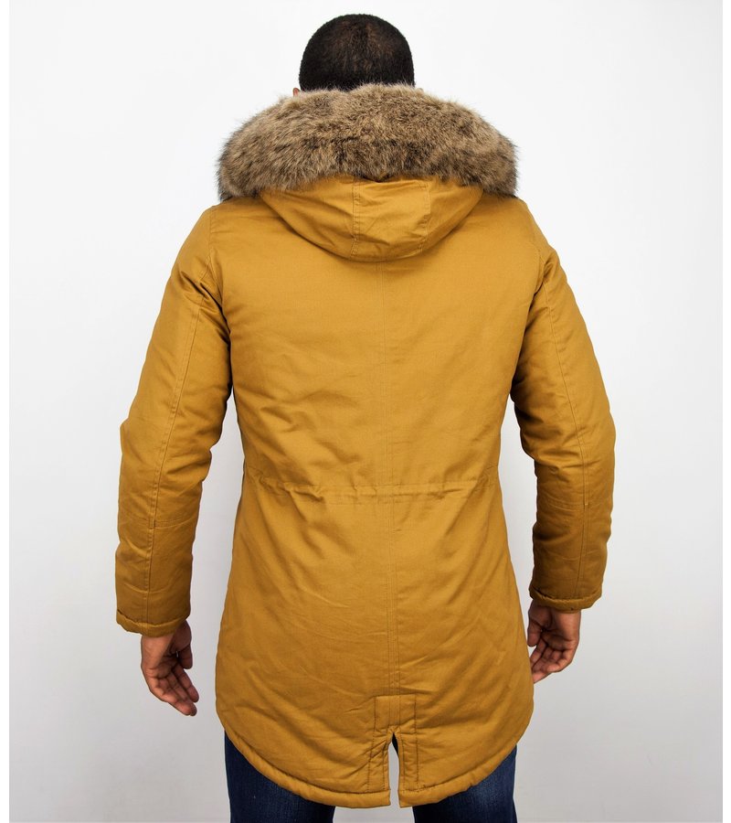 Enos Winter Coats - Men Winter Jacket Long - Faux Fur - - Army - Yellow