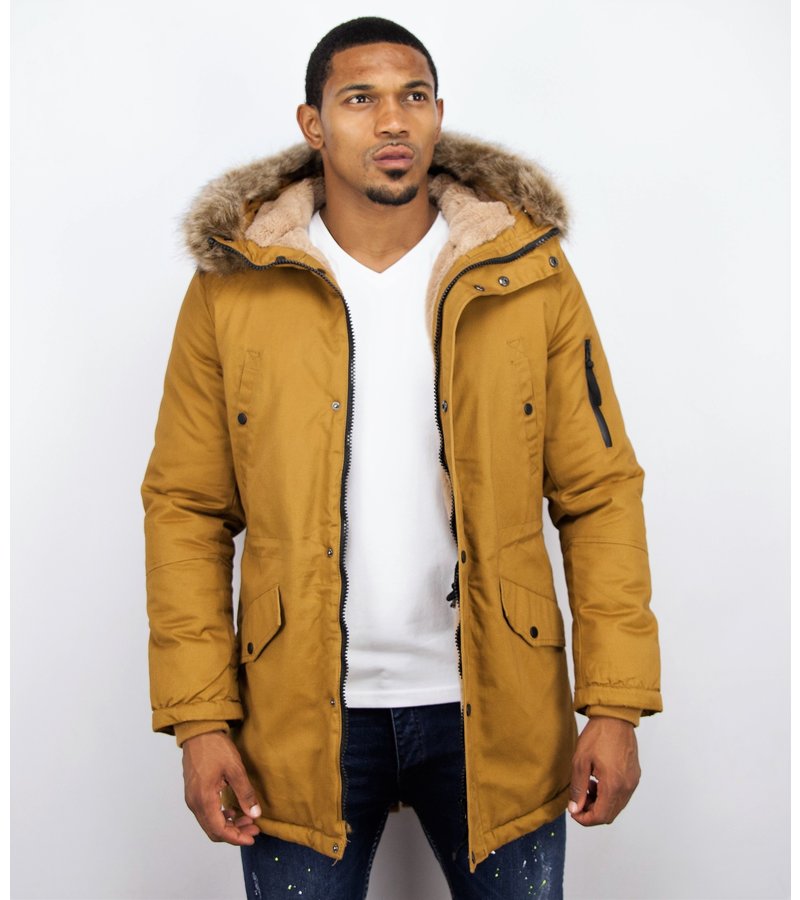 Enos Winter Coats - Men Winter Jacket Long - Faux Fur - - Army - Yellow