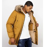 Enos Winter Coats - Men Winter Jacket Long - Faux Fur - - Army - Yellow