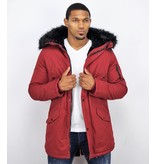 Enos Winter Coats - Men Winter Jacket Long - Faux Fur - Army - Burgundy