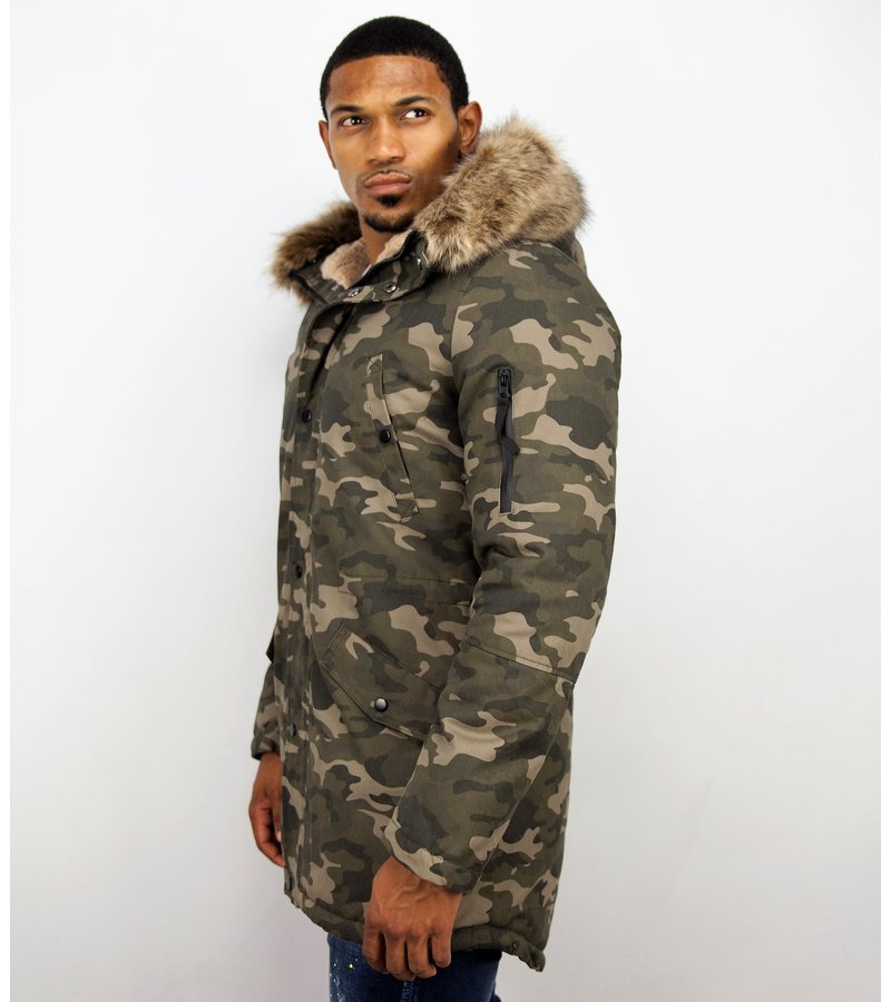 Enos Winter Coats - Men Winter Jacket Long - Faux Fur - Camouflage - Green