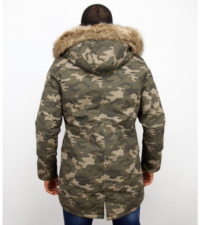 Enos Winter Coats - Men Winter Jacket Long - Faux Fur - Camouflage - Green