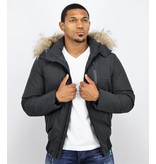 Enos Fur Collar Coat - Men Winter Coat Short - Large Fur Collar - Black