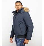 Enos Fur Collar Coat - Men Winter Coat Short - Large Fur Collar - Blue