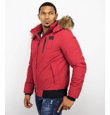 Enos Fur Collar Coat - Men Winter Coat Short - Large Fur Collar - Red
