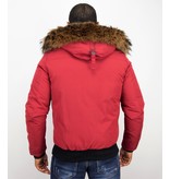 Enos Fur Collar Coat - Men Winter Coat Short - Large Fur Collar - Red