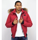 Enos Fur Collar Coat - Men Winter Coat Short - Large Fur Collar - Red