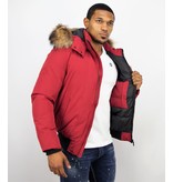 Enos Fur Collar Coat - Men Winter Coat Short - Large Fur Collar - Red