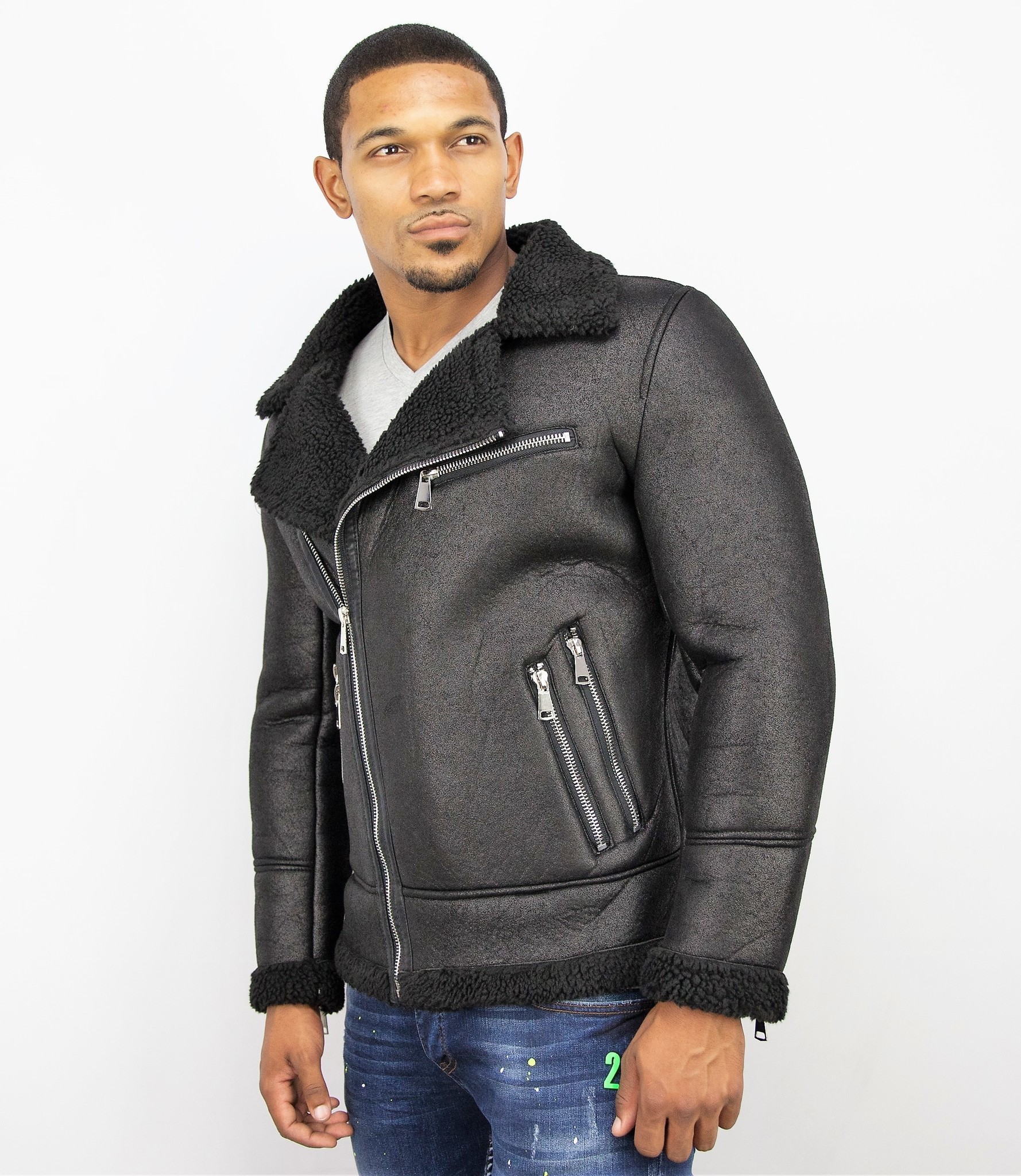 Short Lammy Coat For Men Black | - Styleitaly.eu