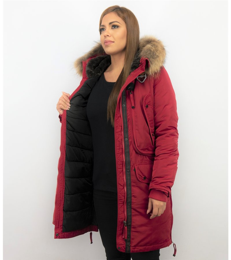 Macleria Long Winter Jacket Ladies Parka - Red