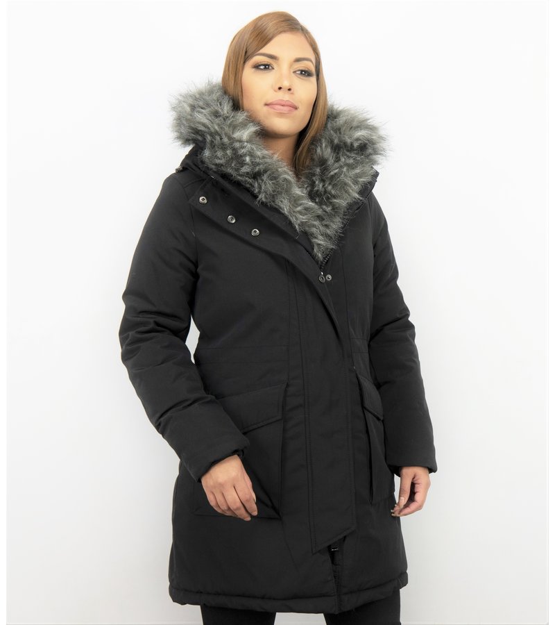 Macleria Imitation Fur Coat Women - Ladies Long Parka - Black