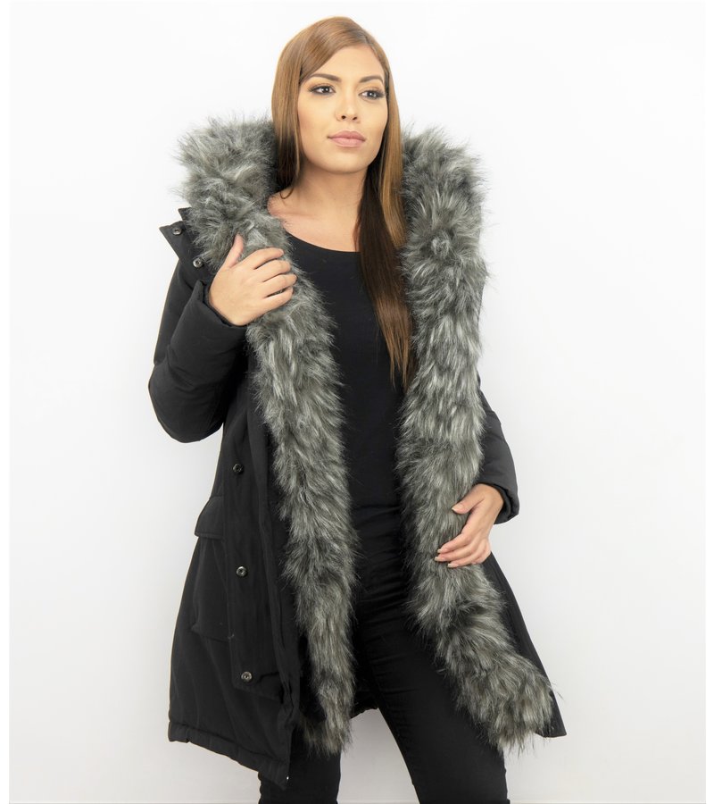 Macleria Imitation Fur Coat Women - Ladies Long Parka - Black