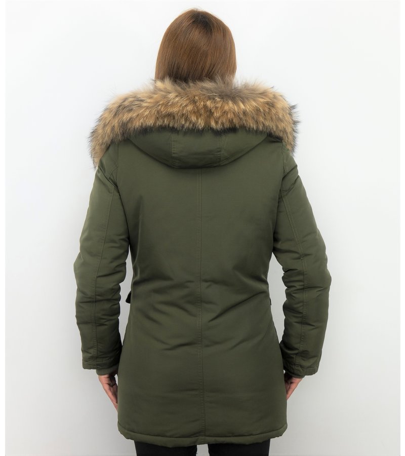 Macleria Fur Collar Coat - Women's Winter Coat Long - Parka - Khaki