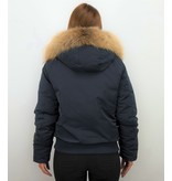 Macleria Fur Collar Coat - Women's Winter Coat Short - Blue