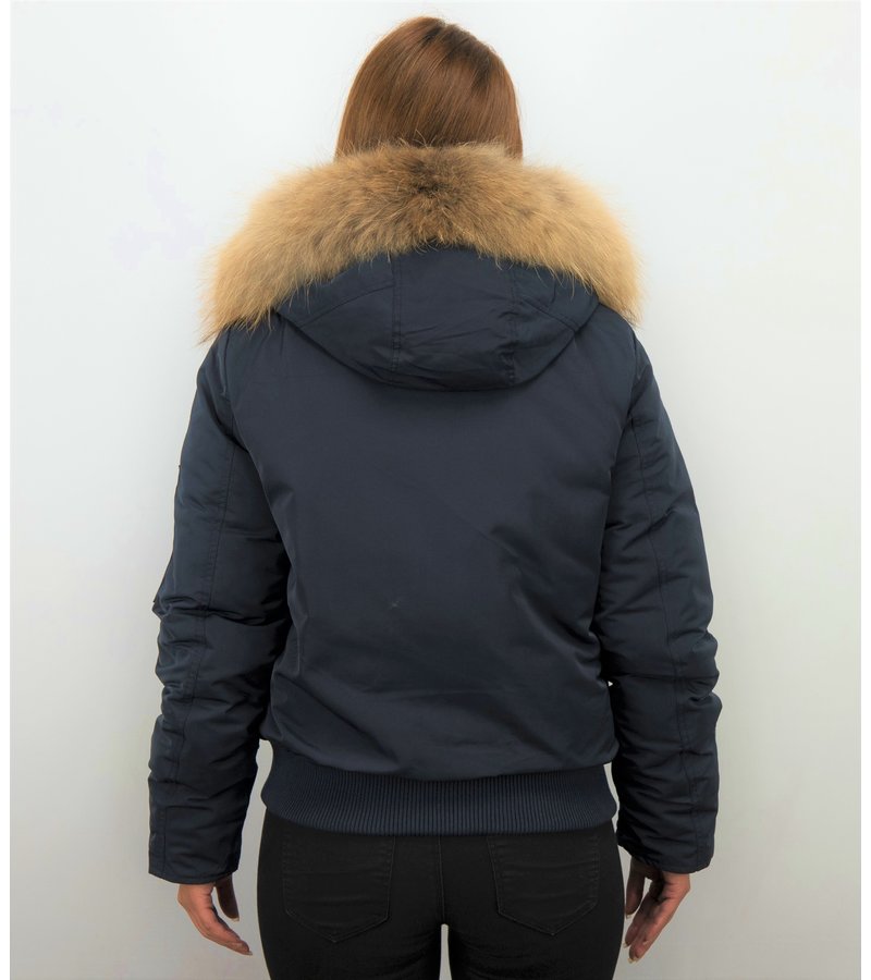 Macleria Fur Collar Coat - Women's Winter Coat Short - Blue