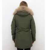 TheBrand Fur Collar Coat - Women's Winter Coat Long - Parka Stitch Bag - Green