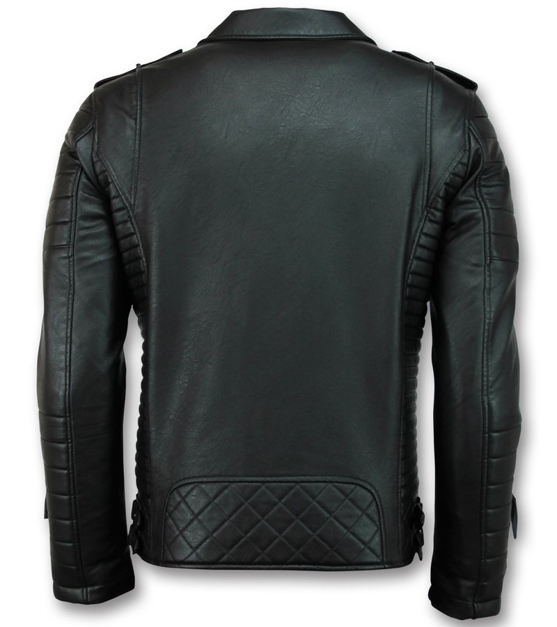 Enos Biker Faux Men Leather Jacket - Black