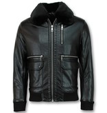 Wareen W Pilot Leather Jacket For Men - Black