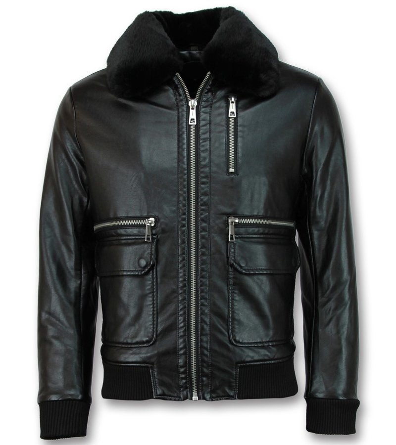 Wareen W Pilot Leather Jacket For Men - Black