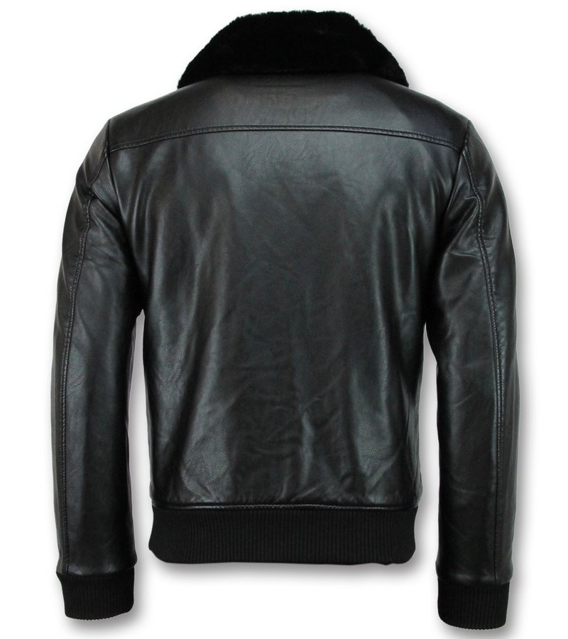 Wareen W Pilot Leather Jacket For Men - Black