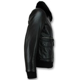 Wareen W Pilot Leather Jacket For Men - Black