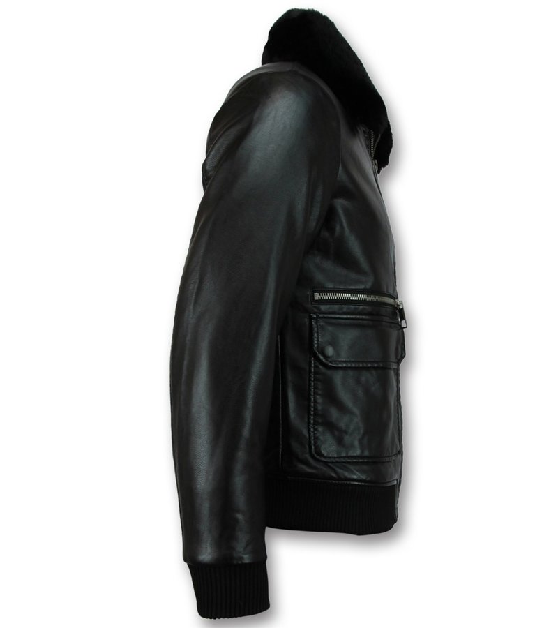 Wareen W Pilot Leather Jacket For Men - Black