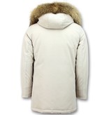 Enos  Men's Winter Jacket Long Real Fur Collar - Beige