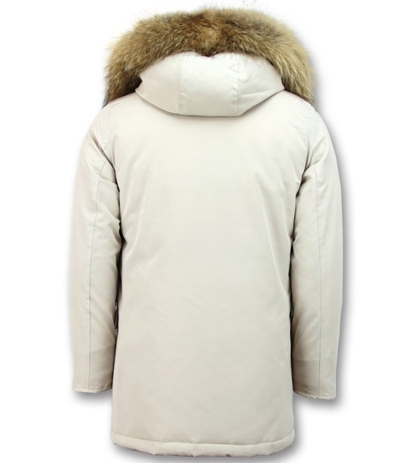 Enos  Men's Winter Jacket Long Real Fur Collar - Beige