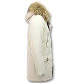 Enos  Men's Winter Jacket Long Real Fur Collar - Beige