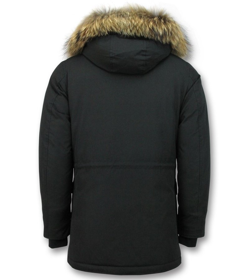 Tony Backer Men Winter Jacket Long  Fur Collar - Black