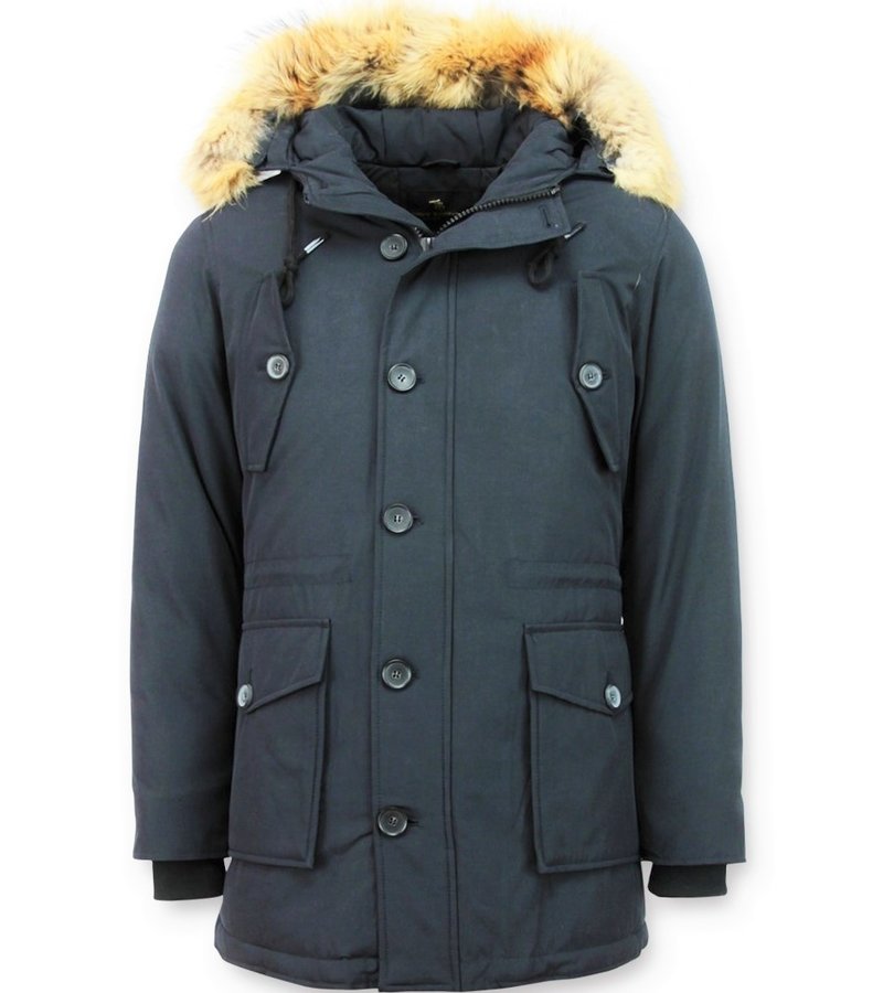 Tony Backer Men Winter Jacket Long  Fur Collar - Blue