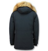 Tony Backer Men Winter Jacket Long  Fur Collar - Blue