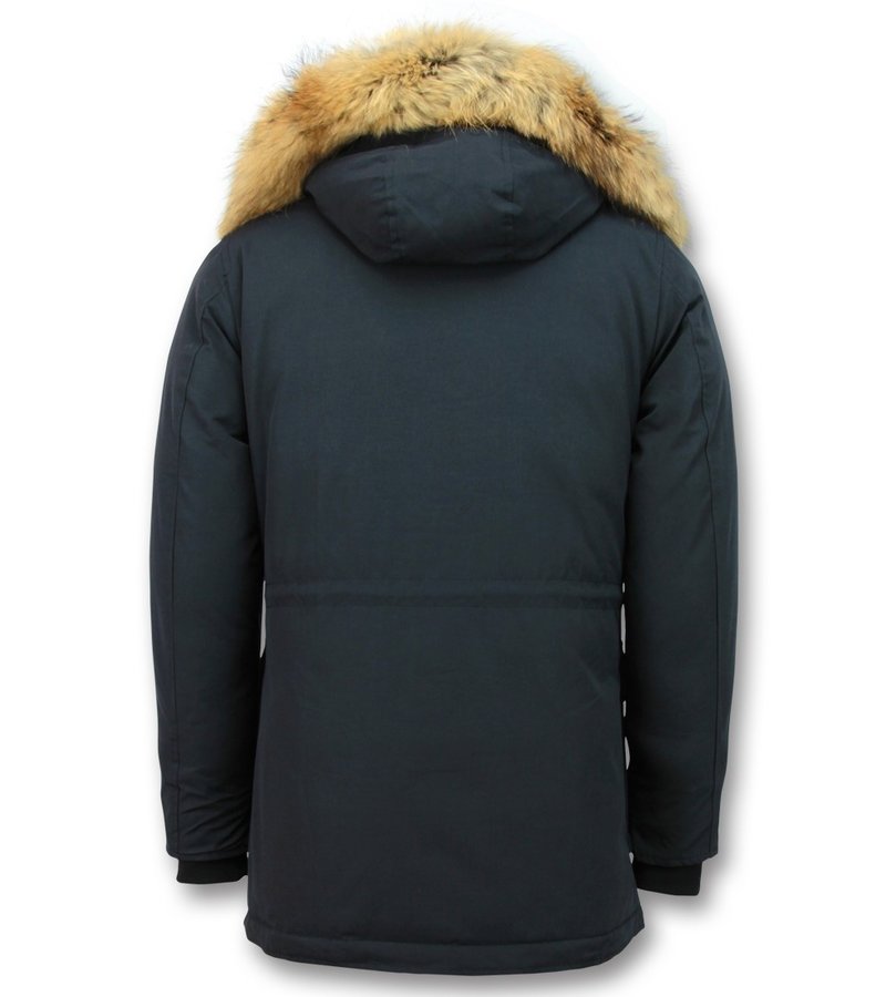 Tony Backer Men Winter Jacket Long  Fur Collar - Blue