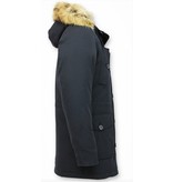 Tony Backer Men Winter Jacket Long  Fur Collar - Blue