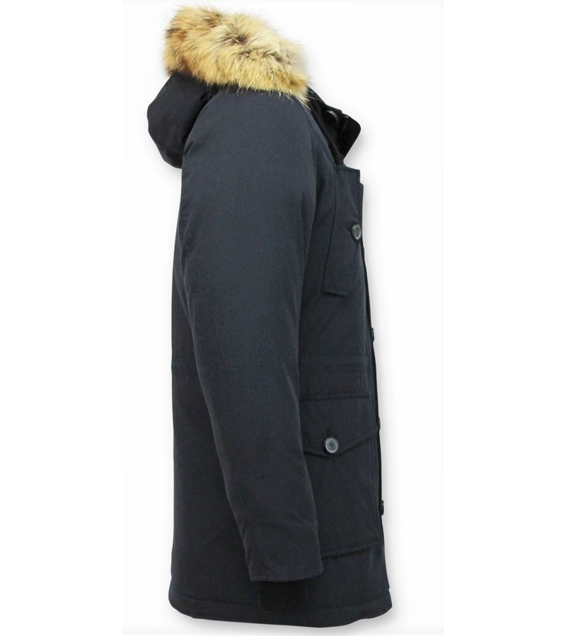 Tony Backer Men Winter Jacket Long  Fur Collar - Blue