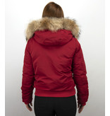 Macleria Fur Collar Women Winter Coat Short - Red