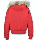 Macleria Fur Collar Women Winter Coat Short - Red