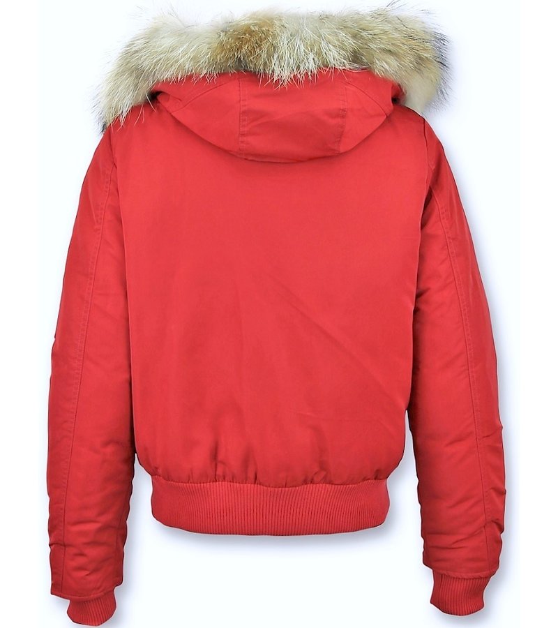 Macleria Fur Collar Women Winter Coat Short - Red