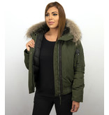 Macleria Fur Collar Women Winter Coat Short - Green